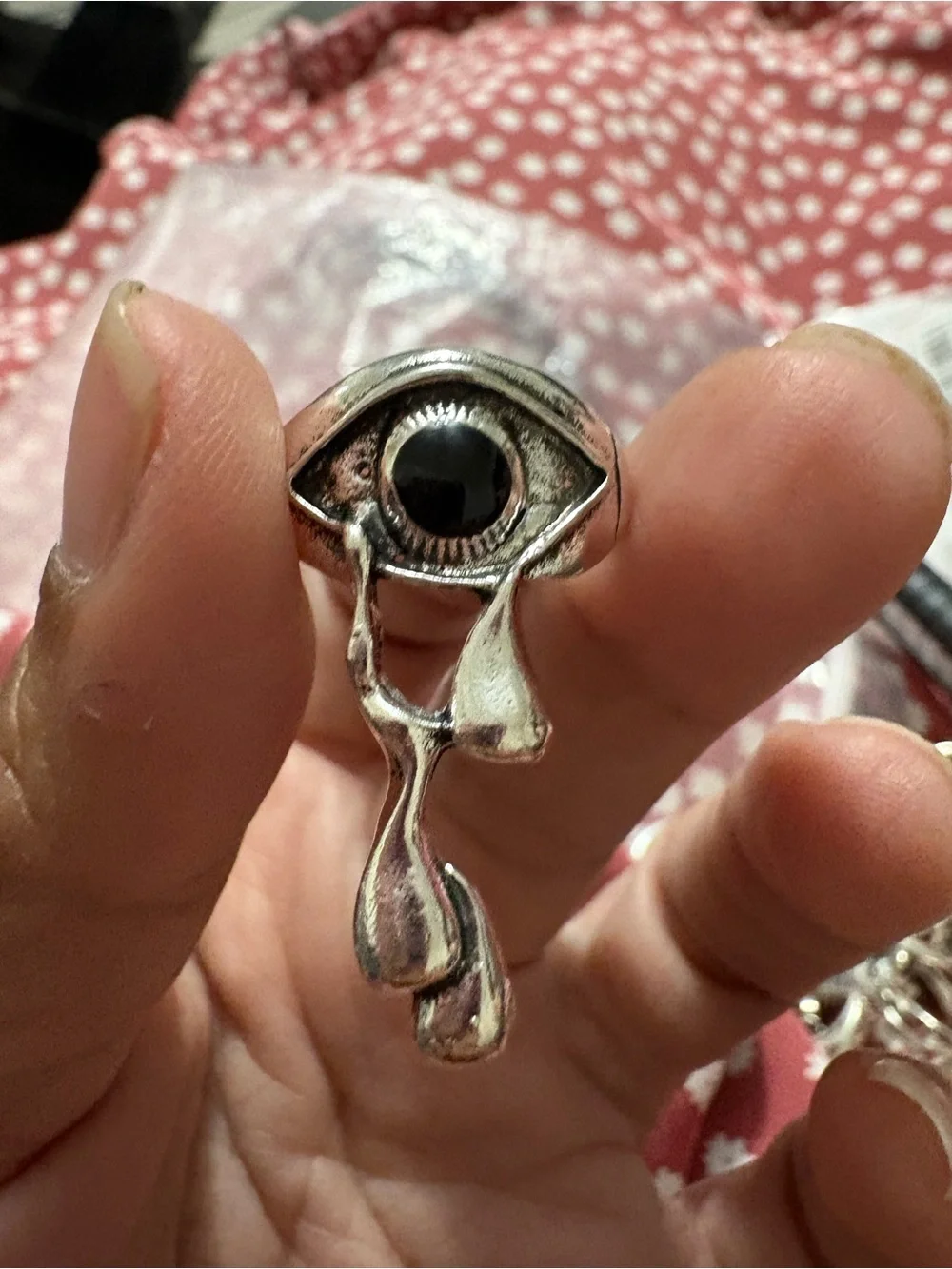 Sterling Silver Eye Tear Drop Ring with Black Onyx Accent